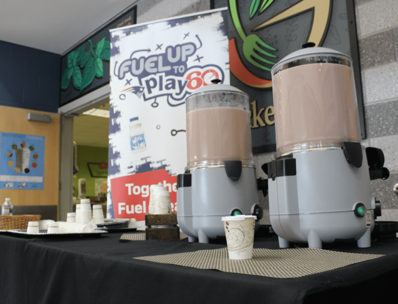 Hot chocolate milk machines with Fuel Up to Play 60 Banner