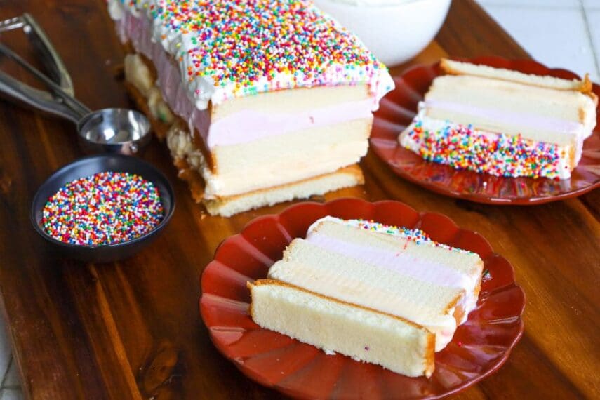 Slices of easy ice cream cake