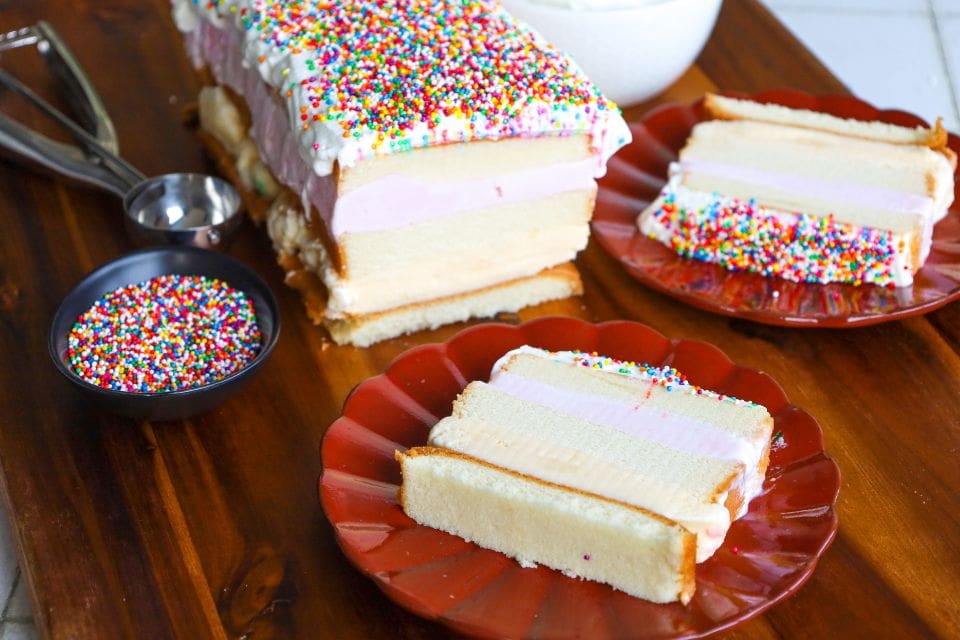 Slices of easy ice cream cake
