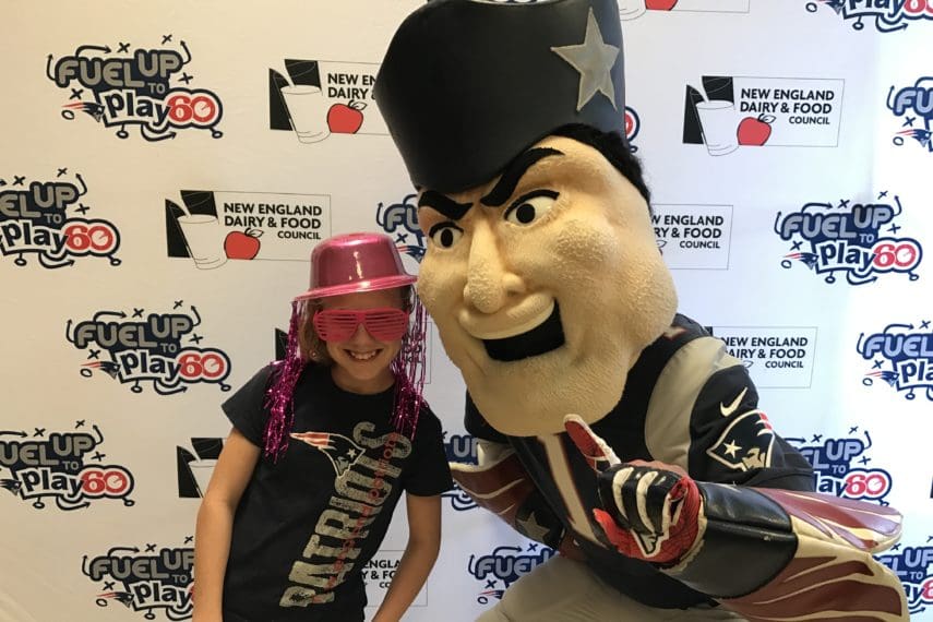 patriots mascot with kid