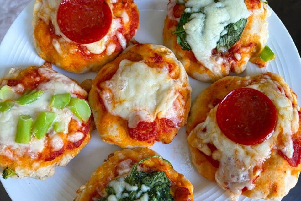 plate of high protein greek yogurt mini pizzas