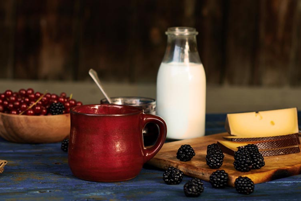 dairy blackberries and mug