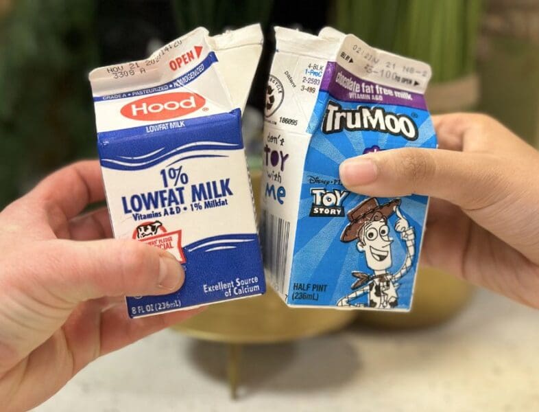 Cheers with school milk cartons.