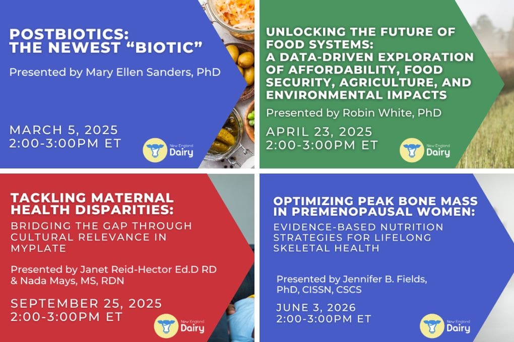 title and speaker slide for four New England Dairy webinars
